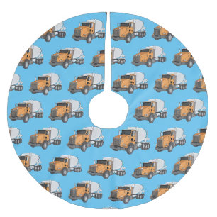 Concrete cement mixing truck cartoon illustration brushed polyester tree skirt