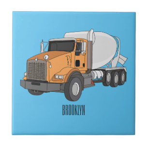 Concrete cement mixing truck cartoon illustration ceramic tile