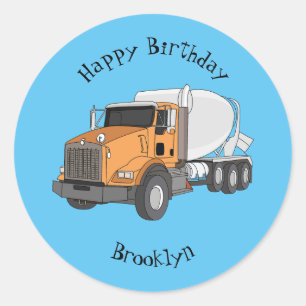 Concrete cement mixing truck cartoon illustration classic round sticker