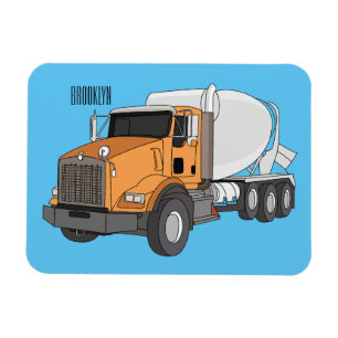 Concrete cement mixing truck cartoon illustration magnet