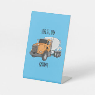 Concrete cement mixing truck cartoon illustration pedestal sign