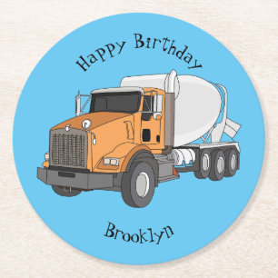Concrete cement mixing truck cartoon illustration  round paper coaster