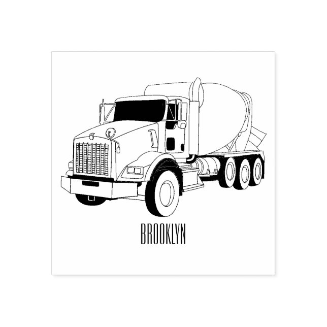 Concrete cement mixing truck cartoon illustration rubber stamp (Imprint)