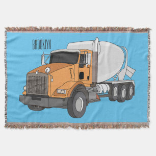 Concrete cement mixing truck cartoon illustration  throw blanket