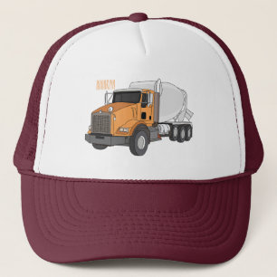 Concrete cement mixing truck cartoon illustration trucker hat