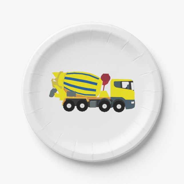 Concrete Cement Truck Construction Trucks Paper Plate (Front)