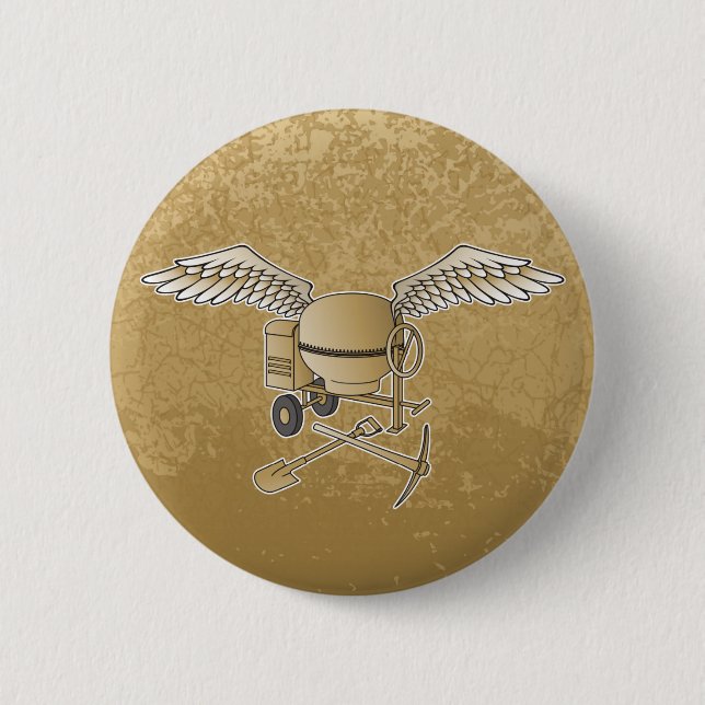 Concrete mixer beige 6 cm round badge (Front)