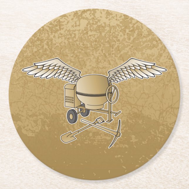 Concrete mixer beige round paper coaster (Front)