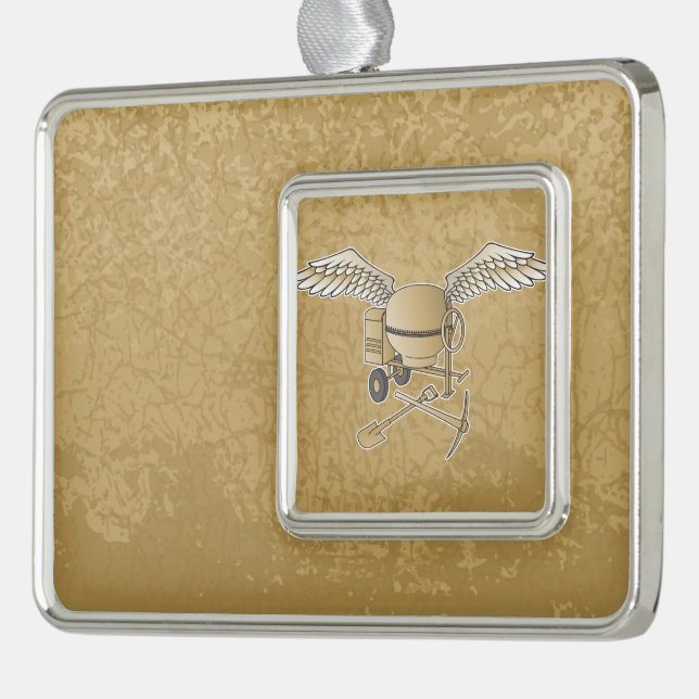 Concrete mixer beige silver plated framed ornament (Left)