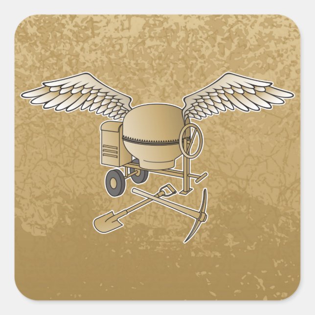 Concrete mixer beige square sticker (Front)