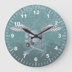 Concrete mixer blue-gray large clock