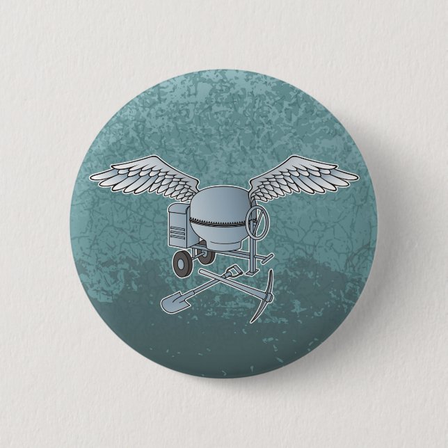 Concrete mixer blue-grey 6 cm round badge (Front)
