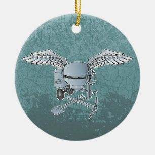 Concrete mixer blue-grey ceramic ornament