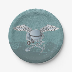 Concrete mixer blue-grey paper plate