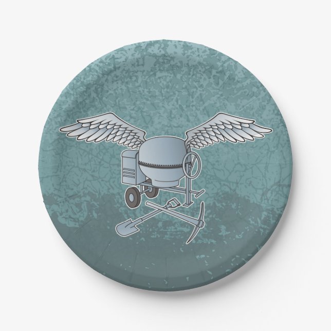 Concrete mixer blue-grey paper plate (Front)