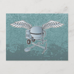 Concrete mixer blue-grey postcard