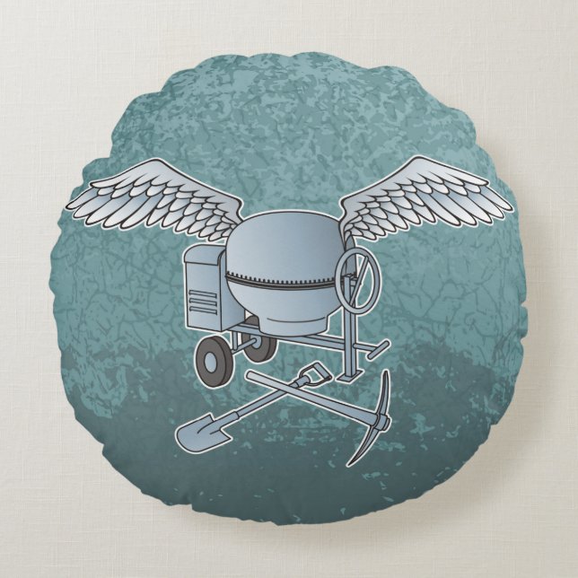 Concrete mixer blue-grey round cushion (Front)