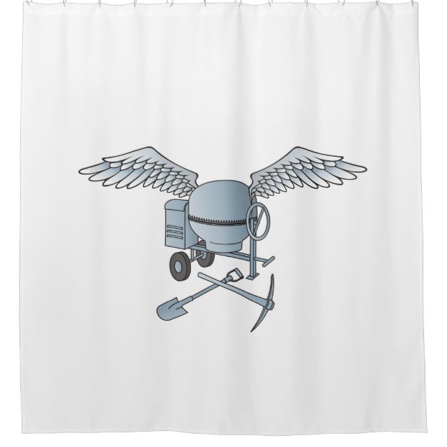 Concrete mixer blue-grey shower curtain (Front)