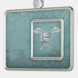 Concrete mixer blue-grey silver plated framed ornament
