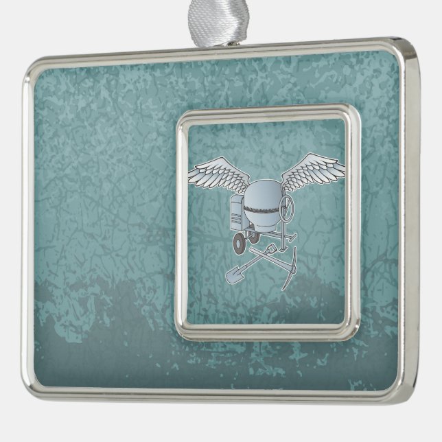 Concrete mixer blue-grey silver plated framed ornament (Left)