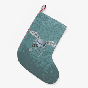 Concrete mixer blue-grey small christmas stocking