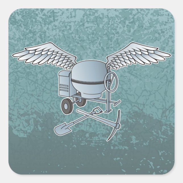 Concrete mixer blue-grey square sticker (Front)