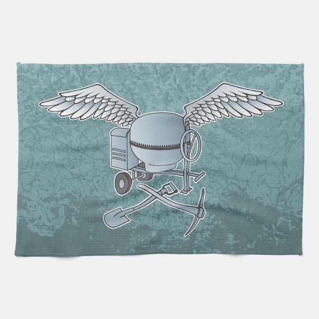 Concrete mixer blue-grey tea towel (Horizontal)