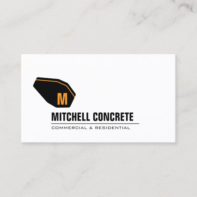 Concrete Mixer Monogram Orange/Black Business Card (Front)