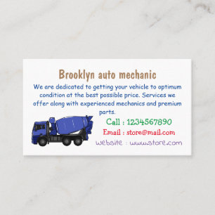 Concrete mixing transport truck cartoon business card