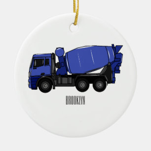 Concrete mixing transport truck cartoon ceramic ornament