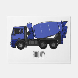 Concrete mixing transport truck cartoon doormat