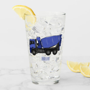 Concrete mixing transport truck cartoon glass