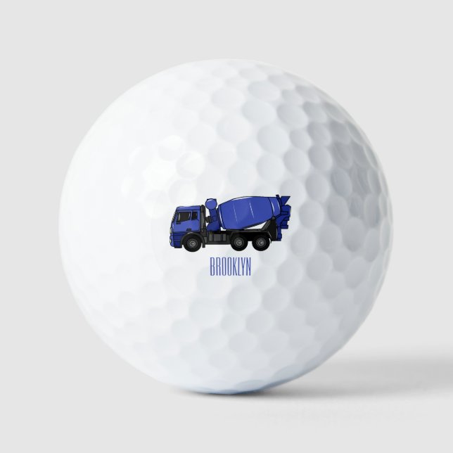 Concrete mixing transport truck cartoon golf balls (Front)