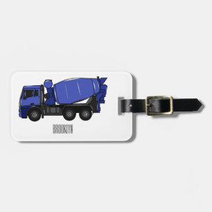 Concrete mixing transport truck cartoon luggage tag