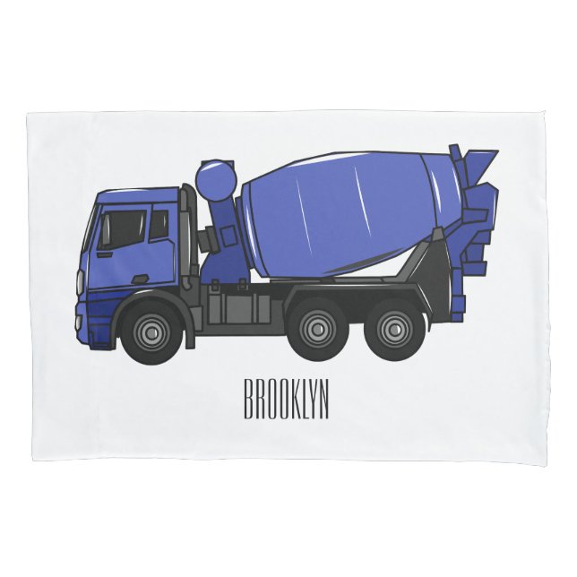 Concrete mixing transport truck cartoon pillowcase (Front)
