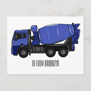 Concrete mixing transport truck cartoon postcard