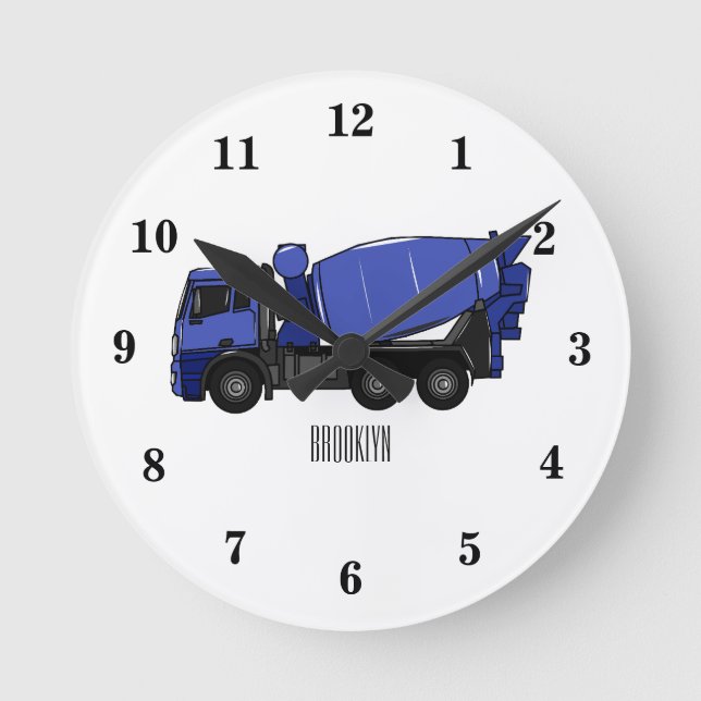 Concrete mixing transport truck cartoon round clock (Front)