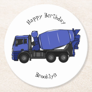 Concrete mixing transport truck cartoon round paper coaster