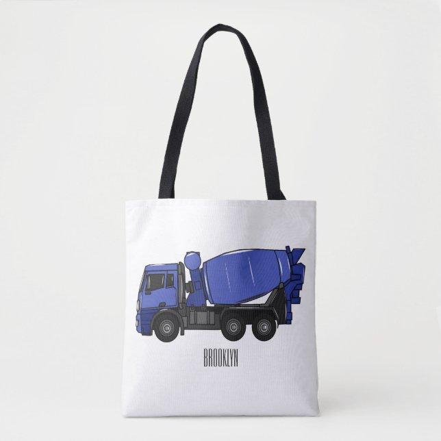 Concrete mixing transport truck cartoon tote bag (Front)