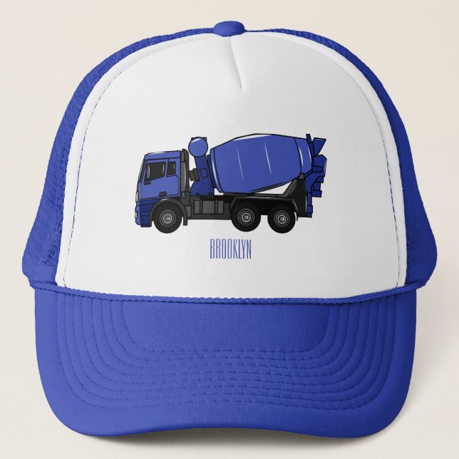 Concrete mixing transport truck cartoon trucker hat (Front)
