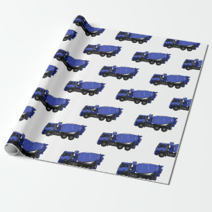 Concrete mixing transport truck cartoon wrapping paper