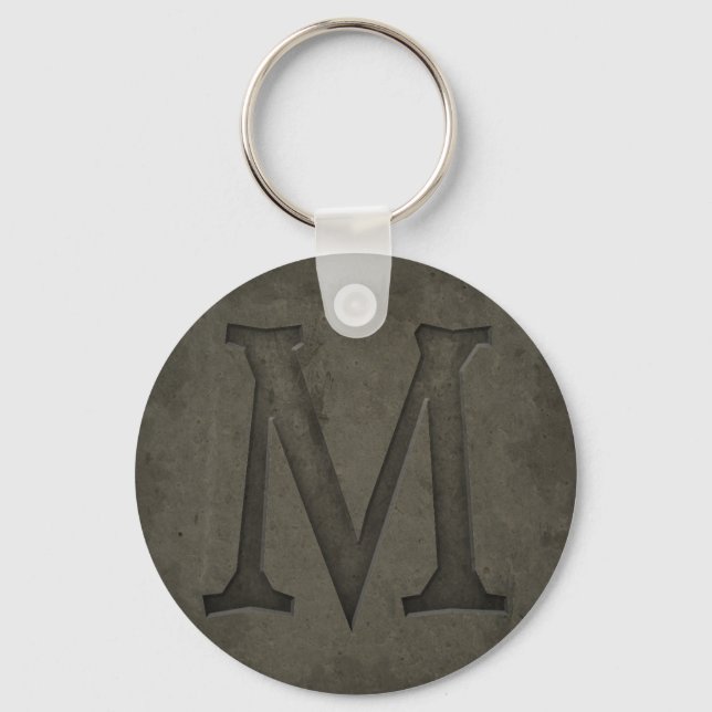 Concrete Monogram Letter M Key Ring (Front)