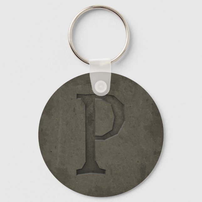 Concrete Monogram Letter P Key Ring (Front)
