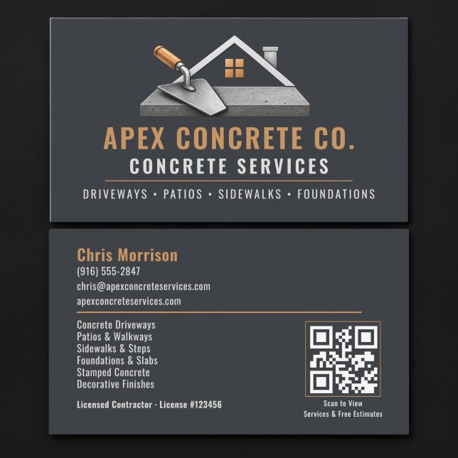 Concrete QR Code Professional Services Business Card (Creator Uploaded)