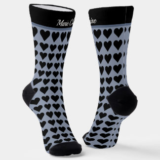 Concrete Slate Blue Little Hearts Custom Name Socks
