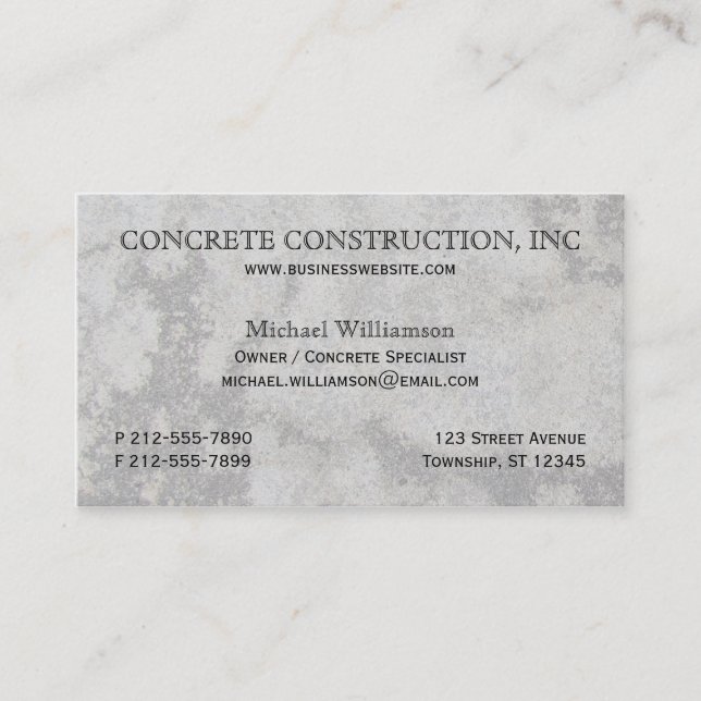 Concrete Specialist Business Cards (Front)