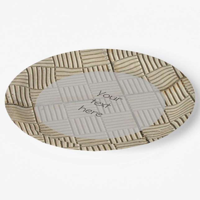 Concrete Tiles Mediterranean Pattern any Text Paper Plate (Angled)
