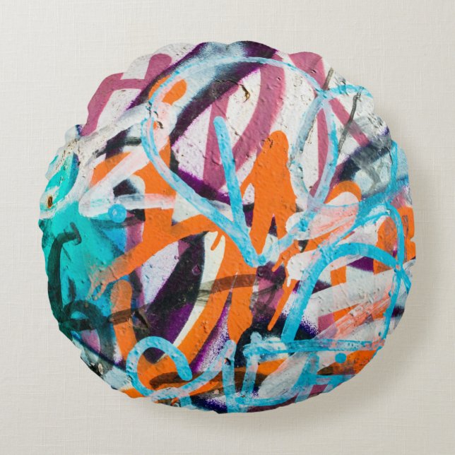 Concrete, weathered, worn wall damaged paint. Grun Round Cushion (Front)