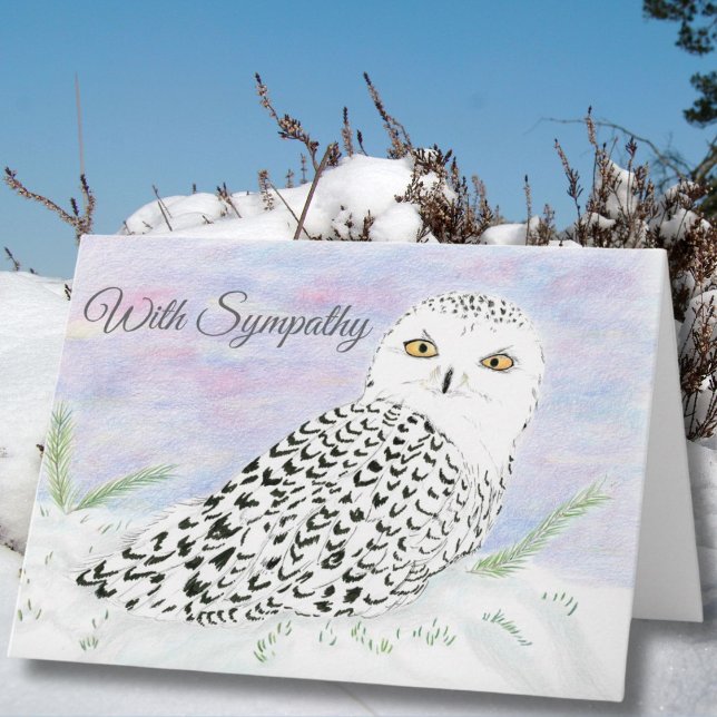 Condolence Snowy Owl In Winter Sunset Colour Penci Card (Creator Uploaded)