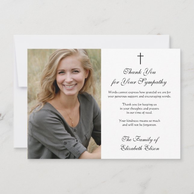 Condolence Sympathy Appreciation Photo Cross Thank You Card (Front)